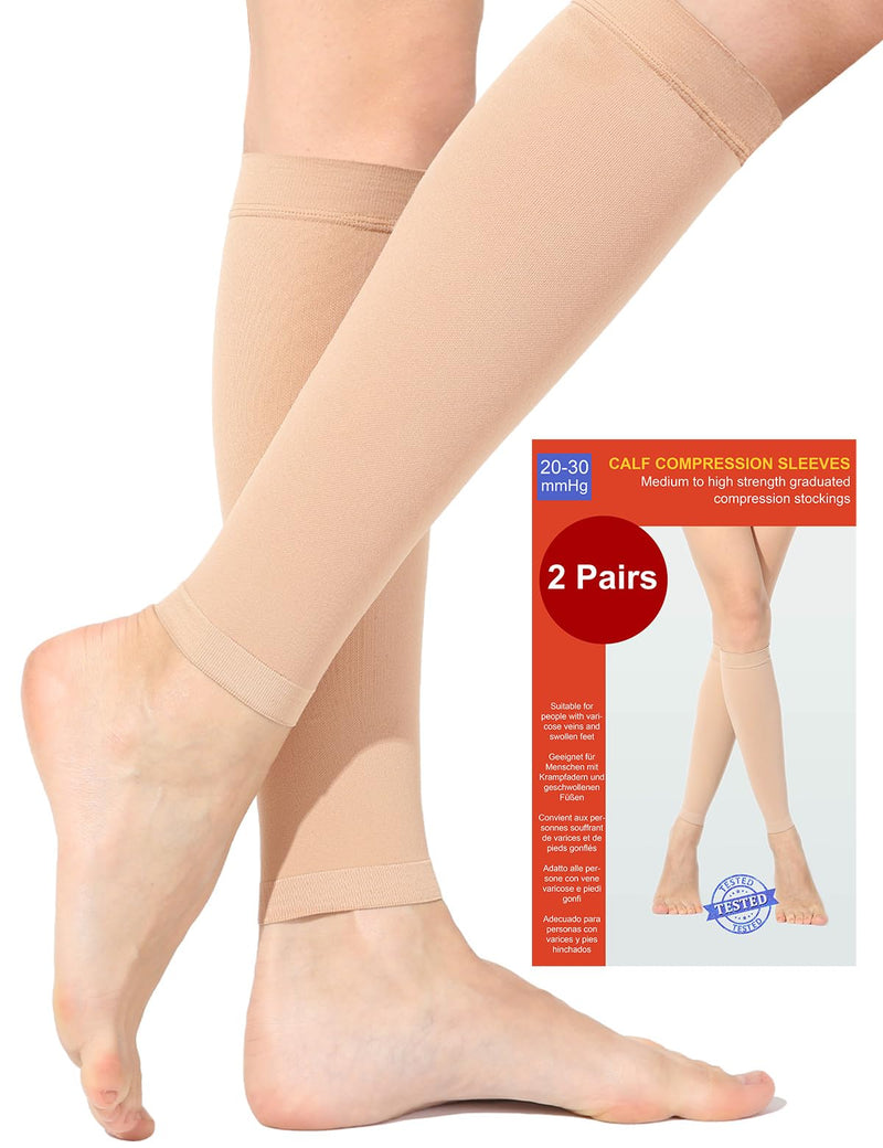 2 pairs of calf medical compression stockings for women and men, 20-30 mmHg, class 2, calf support, graduated support, support stockings for varicose veins, edema, flight sports XL, 2x beige - NewNest Australia