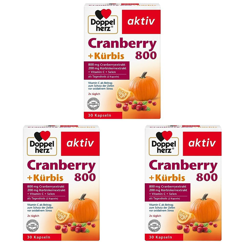 Doppelherz Cranberry 800 + Pumpkin + Vitamin C + Selenium - Vitamin C As A Contribution To Protection Of Cells From Oxidative Stress - 30 Capsules (Pack Of 3) - NewNest Australia