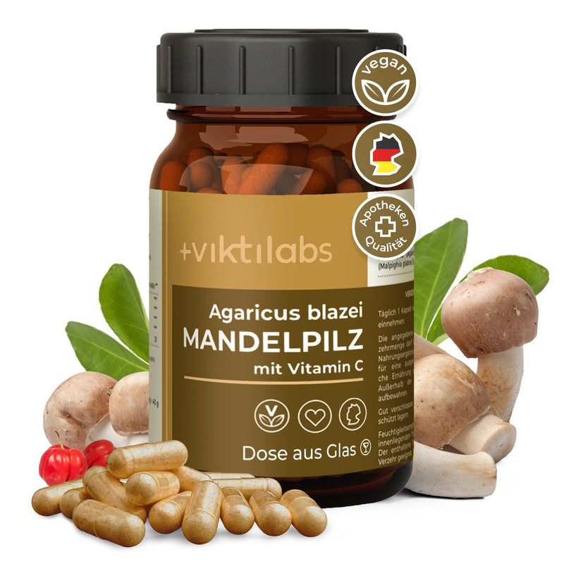 New - Viktilabs¬© Almond Mushroom - Agaricus Blazei - High-Dose Capsules - 400Mg Almond Mushroom Extract + 110Mg Powder Per Capsule | Vitamin C From Acerola Cherries | 2 Month Supply | Developed In Germany - NewNest Australia