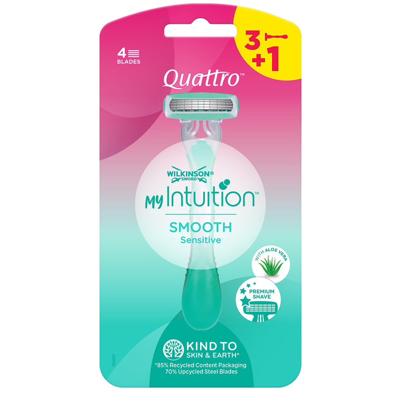 Wilkinson Sword - MyIntuition Smooth Sensitive Quattro - disposable razor - razor with 4 blades for women - 2 lubricating strips with aloe vera and vitamin E - pack 3+1 - NewNest Australia