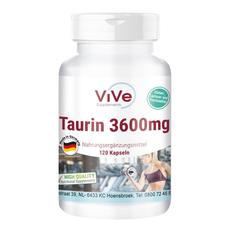 Taurine 3600mg daily consumption - 120 capsules - 900mg taurine per capsule - high dosage and vegan | Quality from Germany from ViVe Supplements - NewNest Australia