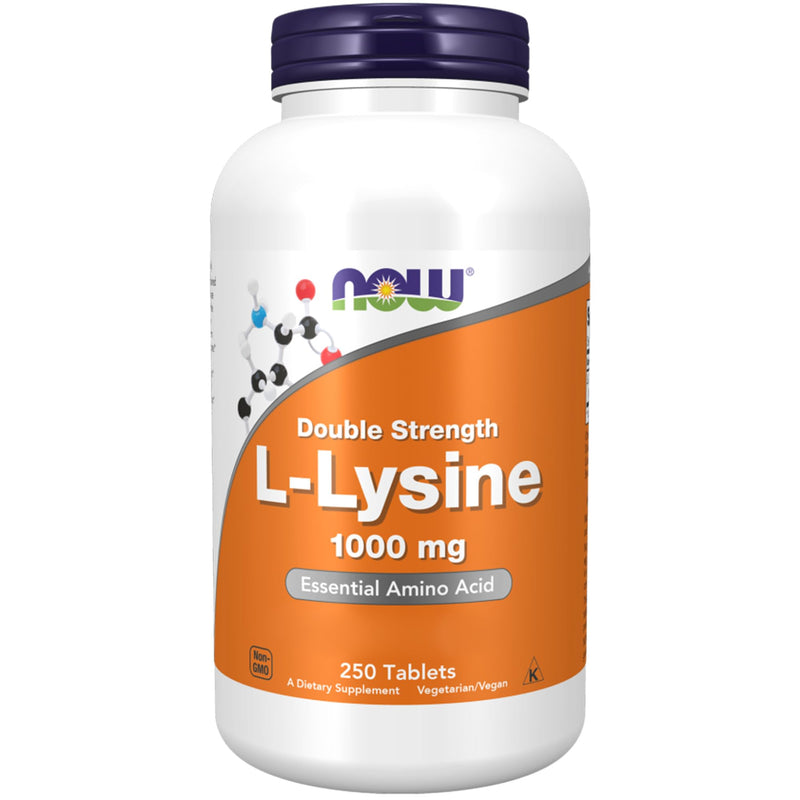 Now Foods, Double Strength L-Lysine, 1000mg, 250 vegan tablets, high dosage, amino acid, laboratory tested, vegetarian, gluten-free, soy-free, GMO-free - NewNest Australia