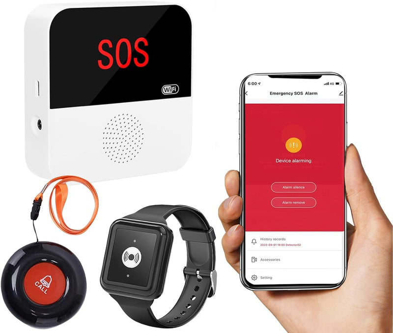 Chunhee Wifi Emergency Call Button For Seniors Emergency Bracelet Emergency Alert System For Seniors Patients Disabled Elderly 1 Emergency Call Button 1 Emergency Call Bracelet 1 Receiver (Only Supports 2.4Ghz Wi-Fi) - NewNest Australia