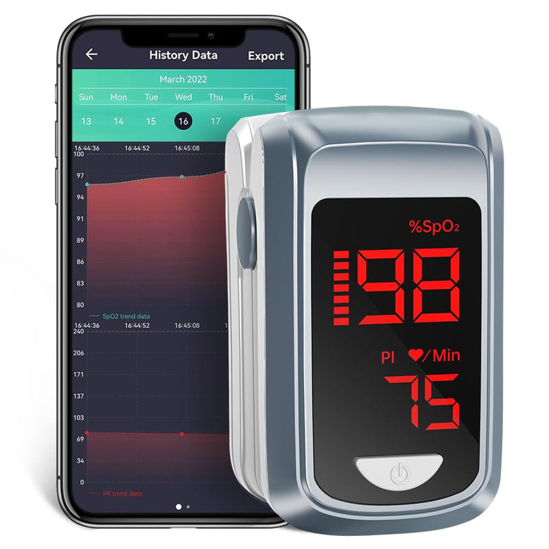 HOLFENRY Bluetooth Pulse Oximeter Finger Oximeter with APP, Oxygen Saturation Meter Finger, Blood Oxygen Meter Finger for Heart Rate, Free APP (Gray) Grey - NewNest Australia