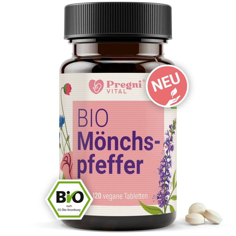 ORGANIC chasteberry high dose 10mg (agnus castus) - small & easy to swallow, popular lady's herb - 120 mini tablets with ORGANIC chasteberry extract from France - from PregniVital® - NewNest Australia