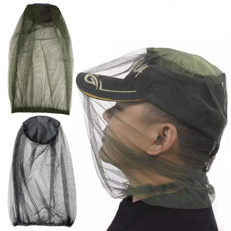 WUDQIJI Head Net Face Mesh Head Cover Pack of 2 Mosquito Net Head Mosquito Cap Head Net Mosquito Protection Hood for Face Protection Outdoor Fishing Camping Hiking (Black, Army Green) - NewNest Australia
