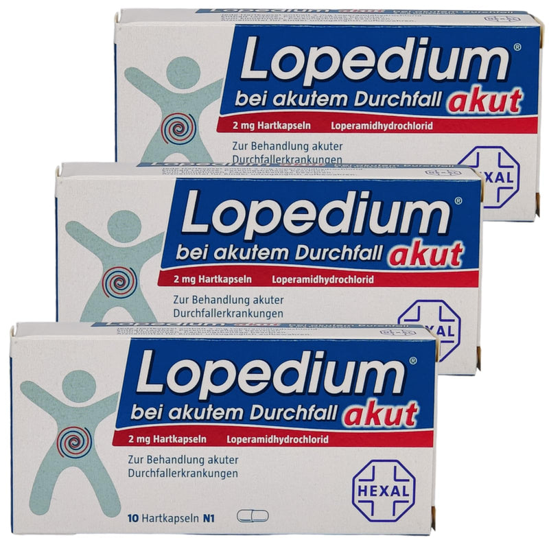 LOPEDIUM acute 3x 10 capsules economy set I quick help against acute diarrhea I reliably stops diarrhea I with give-away from Pharma Perle - NewNest Australia
