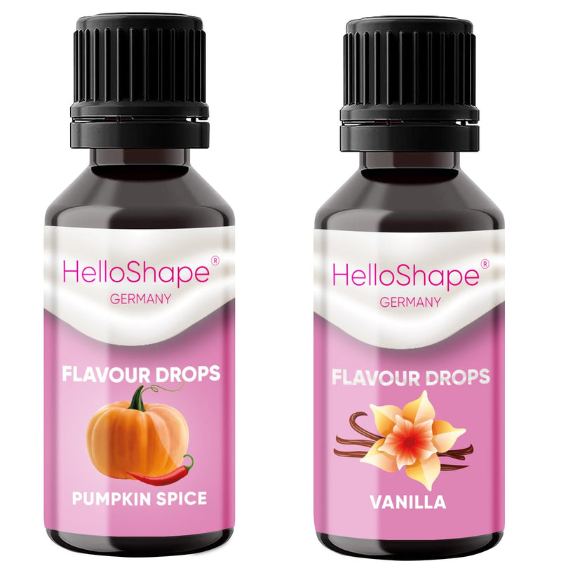 Flavor Drops Sugar-Free Set 2 X 30 Ml - Pumpkin Spice & Vanilla | Flavor Drops Without Calories For Sweetening With Dosing Aid | Vegan | For Natural Yogurt, Porridge Or Quark - Hello Shape - NewNest Australia