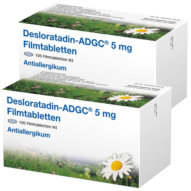 Desloratadine-ADGC 5 mg - 2x 100 pieces - anti-allergic drug with quick and long-lasting effects on allergies - hardly causes fatigue - relieves itching and hives in urticaria - from 12 years - NewNest Australia