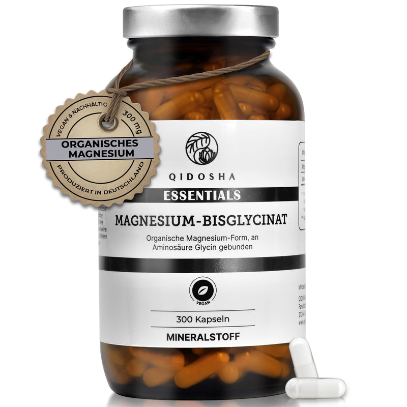 QIDOSHA® Magnesium Bisglycinate capsules, 300 pieces in a pharmacy jar, organic magnesium form as magnesium glycinate, 300 mg elemental magnesium per daily portion from 1500 mg magnesium bisglycinate - NewNest Australia