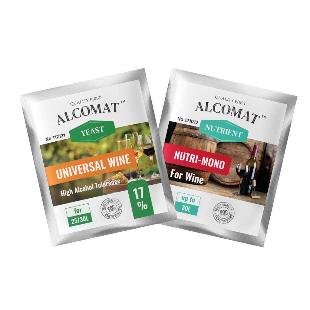 Alcomat wine yeast universal yeast HAT 17% + nutrient Nutri Mono | yeast food | Fermenting yeast distilling yeast wine yeast, high alcohol tolerance | for Wine | 2 pack set - NewNest Australia