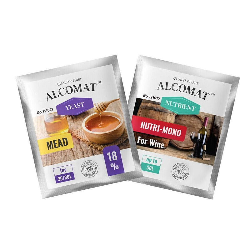 Alcomat Mead honey wine yeast + nutrient Nutri Mono | Distilling yeast wine yeast to 30 liters | regular fermentation rate up to 18% | 2 pack set - NewNest Australia