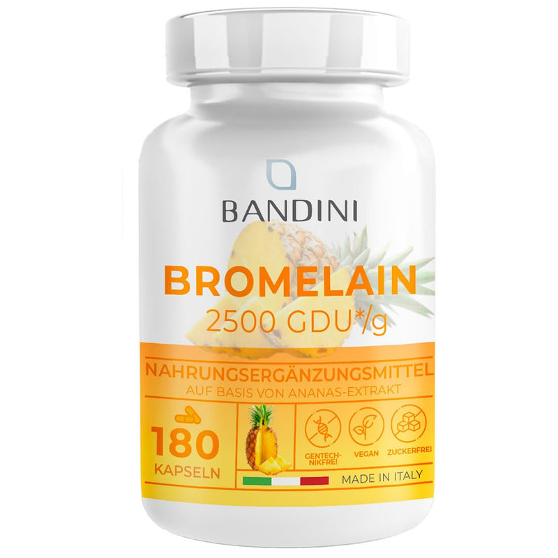 Bandini® Bromelain 1000mg (2500 FIP) | 180 enteric-coated capsules | Natural pineapple extract | Immune system, microcirculation, digestive function | Laboratory tested, high dosage, vegan - NewNest Australia