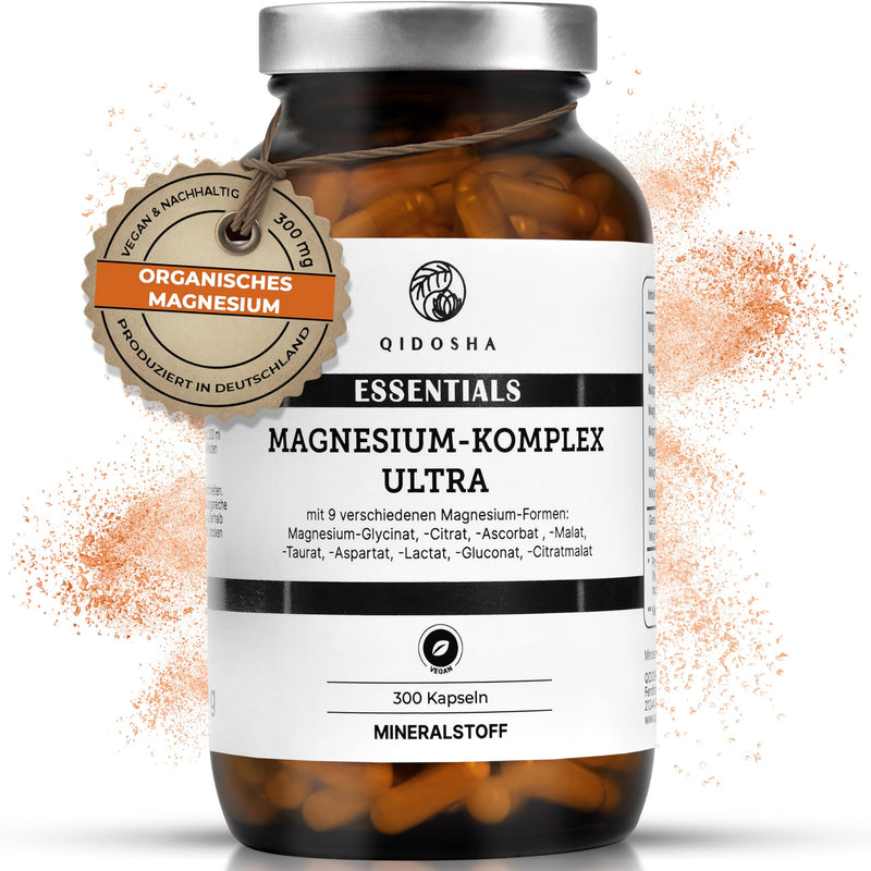 QIDOSHA® Magnesium Complex Capsules, 300 pieces in a pharmacy jar, 9 organic magnesium forms with complementary key effects as a full spectrum magnesium, 300mg elemental magnesium/daily portion - NewNest Australia