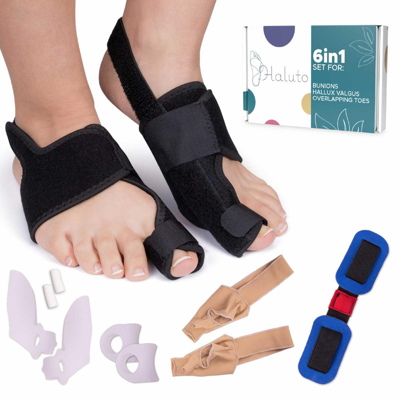HALUTO 6-in-1 SET Hallux Valgus Correction - Hallux Valgus Splint - Hallux Valgus Bandage - Toe Separator Hallux Valgus with Bunion Protection - Hallux Valgus Socks - Hallux Valgus Belt Training Band One Size - NewNest Australia