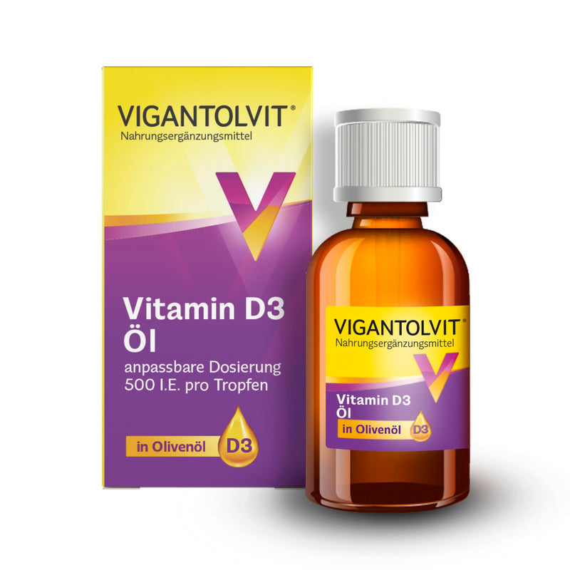 VIGANTOLVIT® Oil Vitamin D drops in olive oil supports bones, muscles and immune system*, customizable dosage - 500 IU per drop, 306 drops per bottle - NewNest Australia