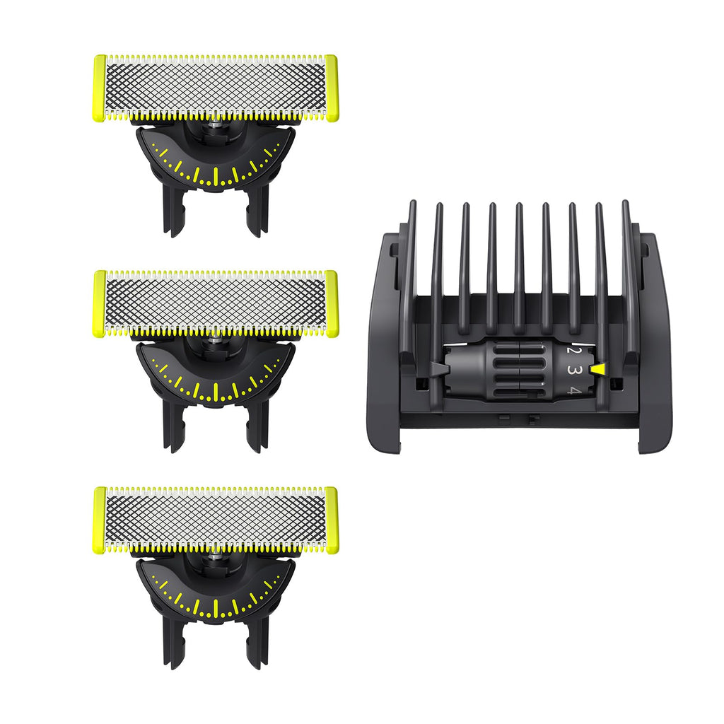 Philips OneBlade 360 Replacement Blade for OneBlade Electric Shaver and Long Hair Trimmer, with Adjustable 5-in-1 Comb for Trimming, Styling and Shaving, Pack of 3 (Model QP437/50) [NEW] 3 x 360 blades & 5-in-1 trimming attachment - NewNest Australia