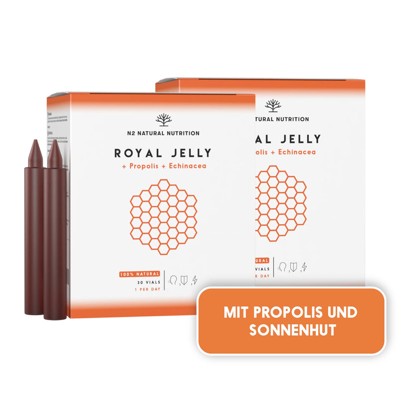 Pure royal jelly with propolis + vitamin C + echinacea. 60 days. 2000MG. Reduces fatigue and other symptoms, increases energy, vitality and strengthens metabolism. CE. N2 Natural Nutrition - NewNest Australia