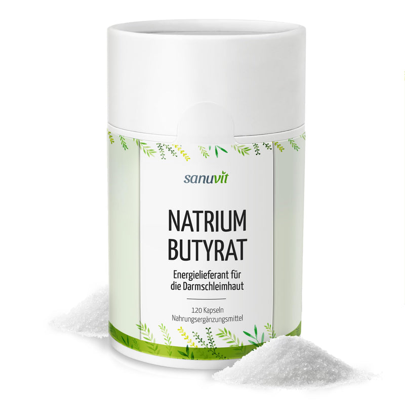 Sanuvit® sodium butyrate 500 mg per capsule | 120 capsules | Source of butyric acid | Intestinal flora | High bioavailability and tolerability | vegan | Quality from Austria - NewNest Australia