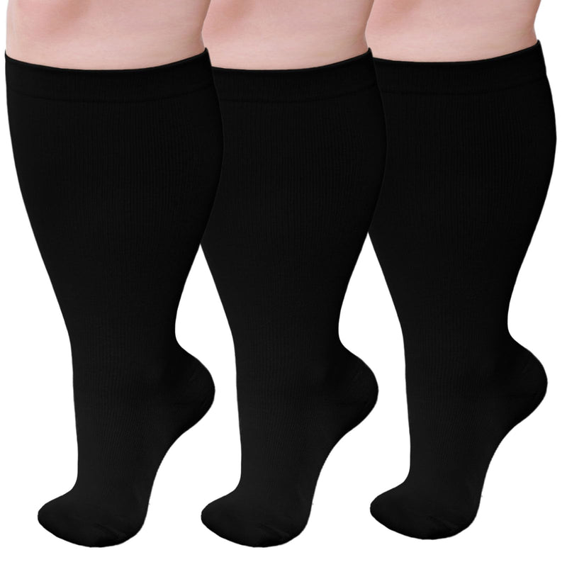 PUTUO Compression Stockings Thick Calves for Men: Thrombosis Stockings Women Plus Size Support Stockings Compression Socks for Flight Medical Running Travel 3 Pairs Black 5XL - NewNest Australia