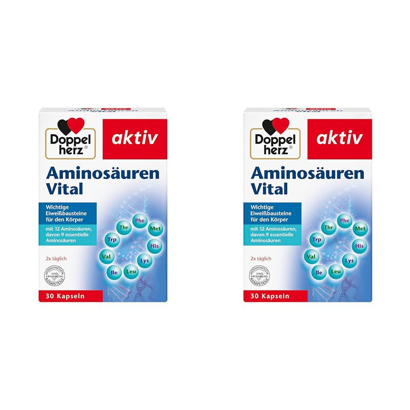 Doppelherz Amino Acids Vital - 12 protein building blocks, including all 9 essential amino acids, for athletes and physically active people - 30 capsules (pack of 2) - NewNest Australia