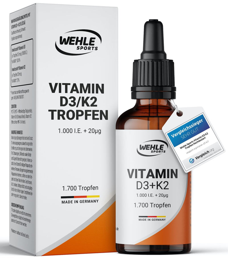 Wehle Vitamin D3 K2 drops high dosage with 1000 IU vitamin D3 and K2 & MCT oil - 50ml 1700 drops - NewNest Australia