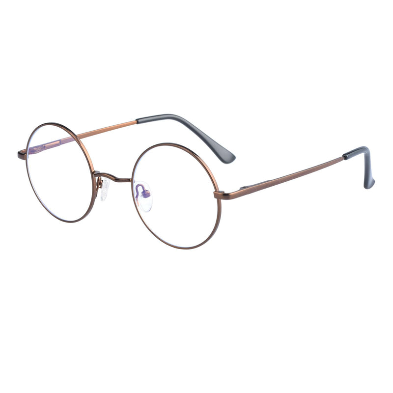 LJCZKA Round Blue Light Filter Glasses Women Men Round Glasses Without Strength Metal Frame for PC, Mobile Phone, TV, Anti Fatigue Brown 0.0 x - NewNest Australia