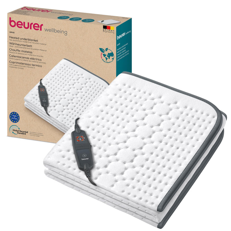 Beurer UB 60 Green Planet heated underblanket, Made in Europe, top and bottom made from 80% recycled material, cuddly soft, 150 x 80 cm, automatic switch-off, 4 temperature levels, washable Extra soft surface made from recycled material - NewNest Australia