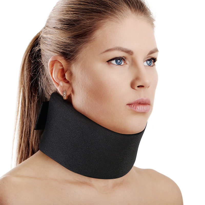 RESTCLOUD Soft Foam Neck Support Universal Neck Brace Adjustable Neck Support for Sleeping - Relieves Neck Pain (Black, 2.5" Deep Collar, L) L (2.5" High) Black - NewNest Australia