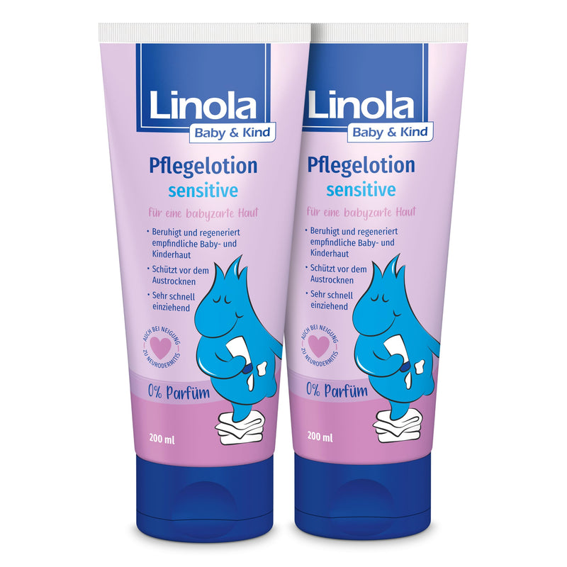Linola Baby & Child Care Lotion sensitive - 2 x 200 ml - For face and body | Nourishing skin cream for sensitive baby and children's skin 200.00 ml (pack of 2) - NewNest Australia