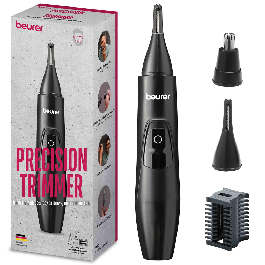 Beurer MN2X precision trimmer, for trimming and shaping eyes, nose and ear hair, 3 high-quality stainless steel attachments, waterproof, battery operated - NewNest Australia