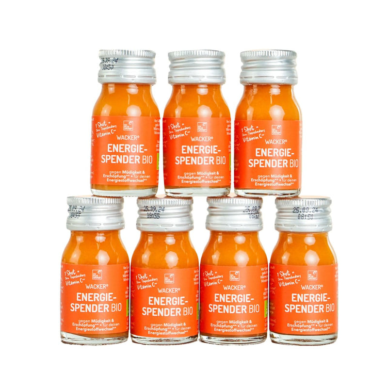 Weekly package: Energy donor organic, 7 x 30ml. Natural shot against tiredness and exhaustion. 1 shot = your daily requirement for vitamin C. Without additives. - NewNest Australia