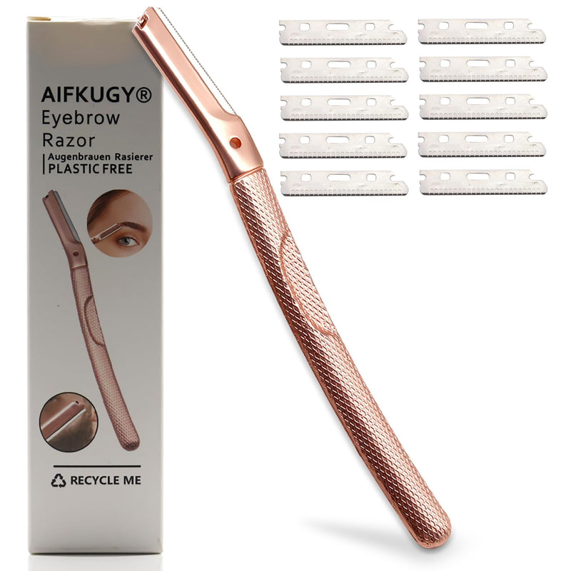 Eyebrow Razor, AIFKUGY® Eyebrow Razor for Women, Eyebrow Trimmer with 10 Blades, Facial Razor for Eyebrows and Facial Hair-Rose Gold - NewNest Australia