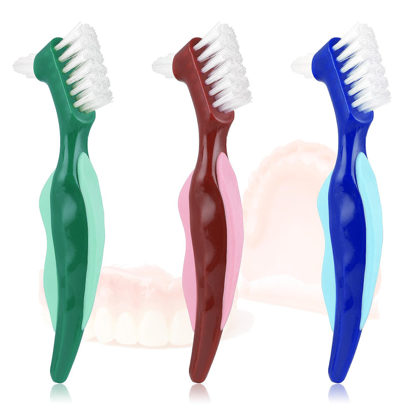 Hard Denture Brush Pack of 3 Premium Hygiene Denture Cleaning Brush Double-Sided Toothbrush with Multi-Layer Bristles Non-Slip Rubber Handle for Cleaning False Teeth (Red Green Blue) - NewNest Australia