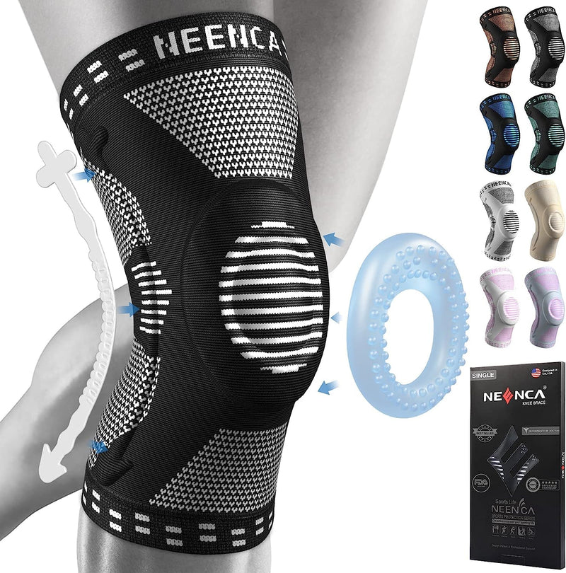 NEENCA Knee Support, Compressed Knee Brace with Patella Gel Pads & Spring Side Stabilizers, Medical Knee Pads for Running, Meniscus Tear, Arthritis, Joint Pain Relief, ACL, Recovery Black L - NewNest Australia