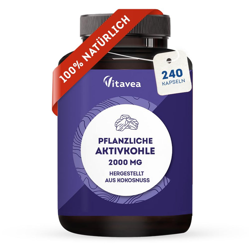 Activated charcoal tablets - 2000 mg - 240 tablets - 100 percent natural - activated charcoal from coconut - digestion, flatulence, intestinal gas, flat stomach, intestinal treatment - Vitavea - NewNest Australia