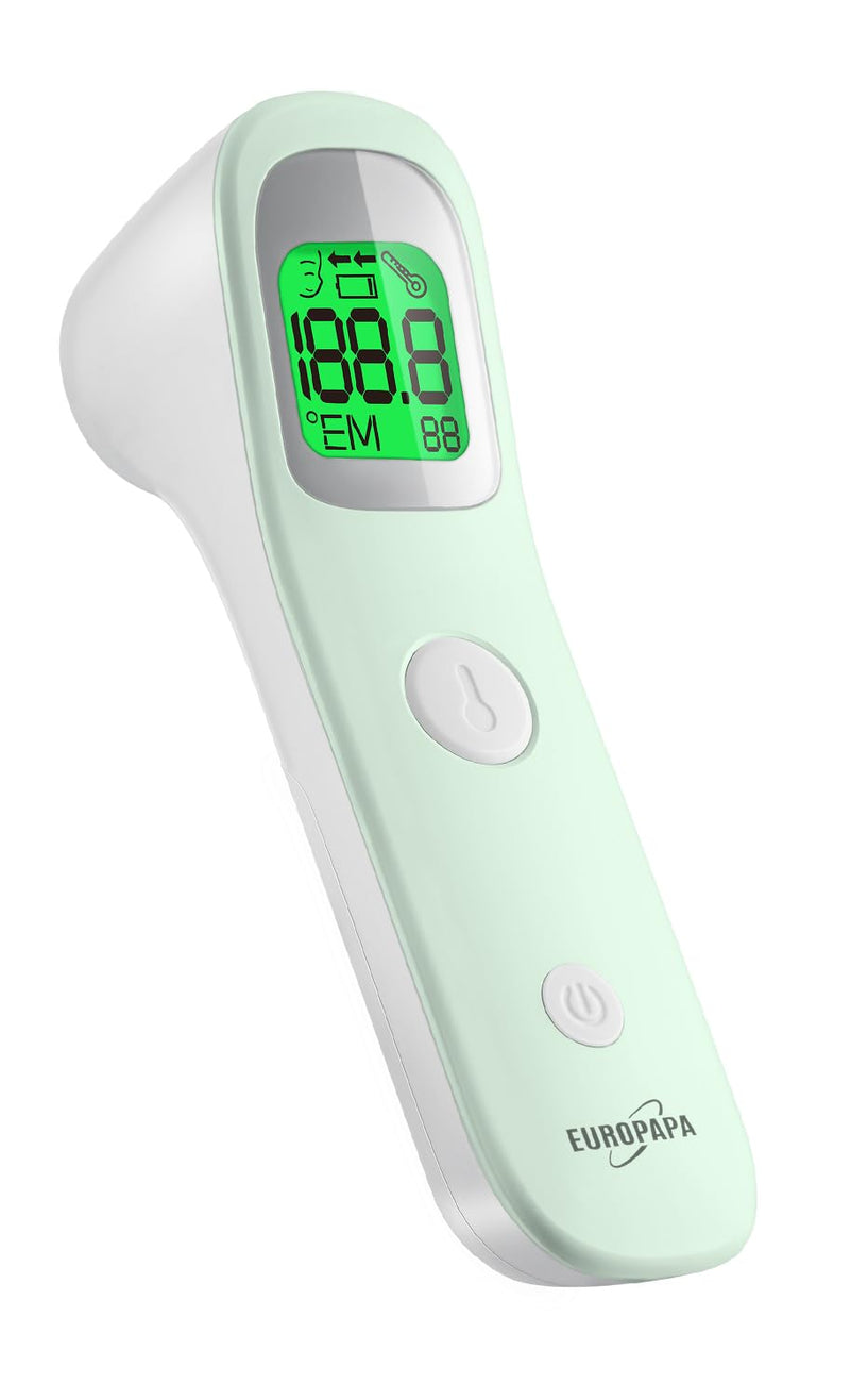 EUROPAPA fever thermometer for babies, children, adults, infrared forehead thermometer with fever alarm, °C/°F switch, 30-fold measured value memory (green) VP-T1-green - NewNest Australia