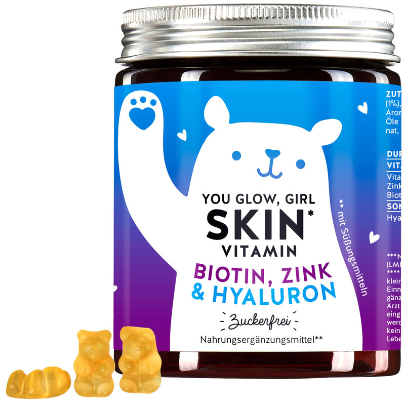 Hyaluronic gummy bears - radiant skin with 100 mg of high-dose hyaluronic acid, vitamin C, zinc, biotin - 60 pieces - sugar-free vitamin gummies - Bears with Benefits - NewNest Australia