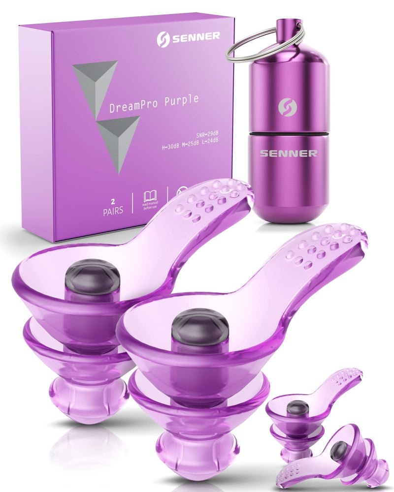 Senner ® DreamPro - Ear plugs for peaceful sleep - Hearing protection ideal in noisy environments and for side sleepers - Anti snoring ear plugs - Hypoallergenic, with 2 sizes, aluminum container - NewNest Australia