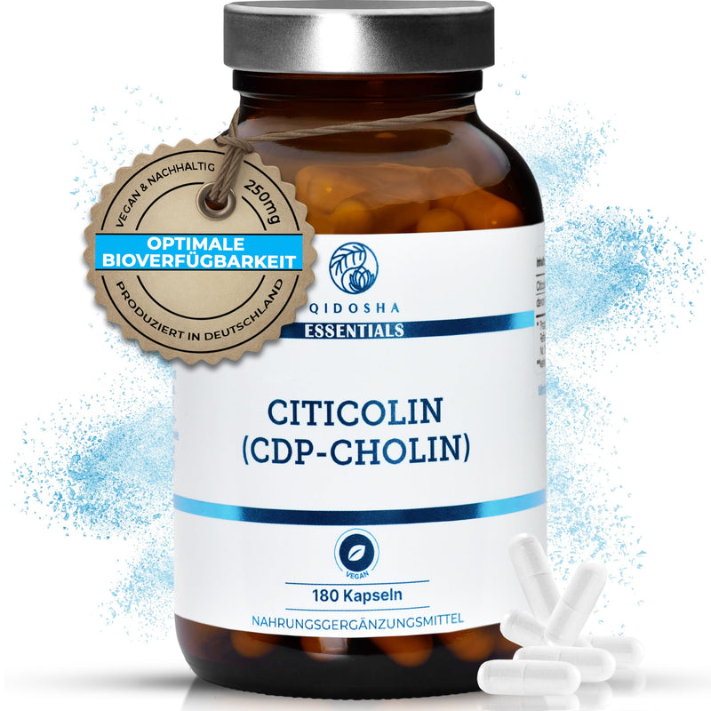 QIDOSHA® CDP Choline (Citicoline) capsules high dosage, 180 capsules in a pharmacist jar, full 250mg Citicoline/CDP Choline per capsule, vegan, laboratory tested, German production, Citicoline CDP Choline 250mg - NewNest Australia