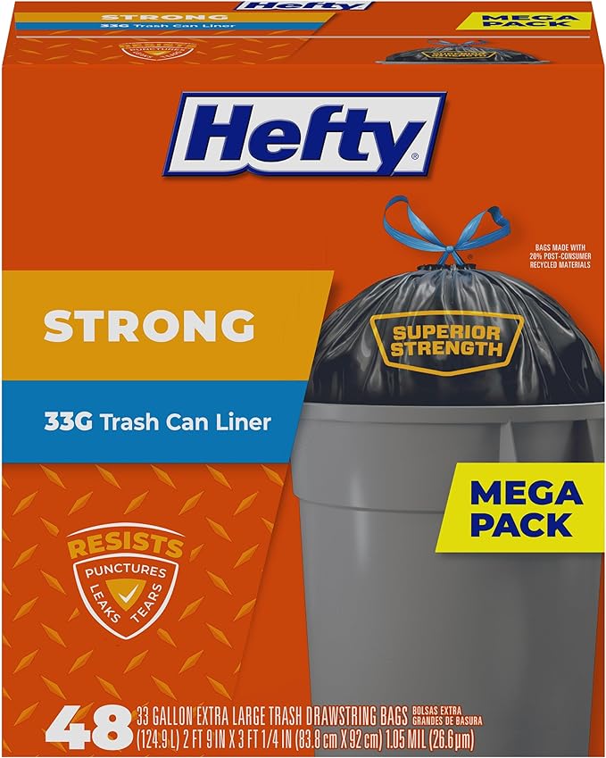 Hefty Drawstring Trash Can Liner Bags - 33 Gallon - 48 Count by Hefty - NewNest Australia