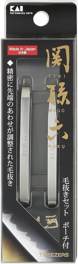 Kai Brand KAI Seki Magoroku Tweezers Set Flat Tip Tapered Tweezers Pouch Included 2 Pieces HC1834 - NewNest Australia