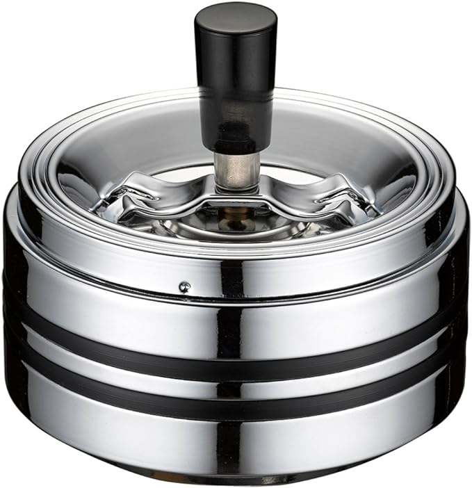 Penguin Lighter Ashtray, Chrome Line 2, Tabletop, Rotation, Diameter 4.5 inches (11.5 cm), Silver - NewNest Australia