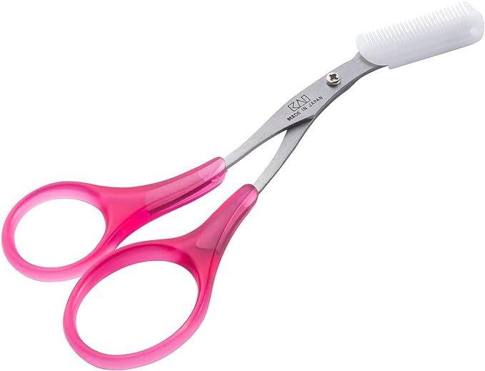 KAI KQ3034 Eyebrow scissors with comb, easy to align, removable, pink, left hand only, made in Japan - NewNest Australia