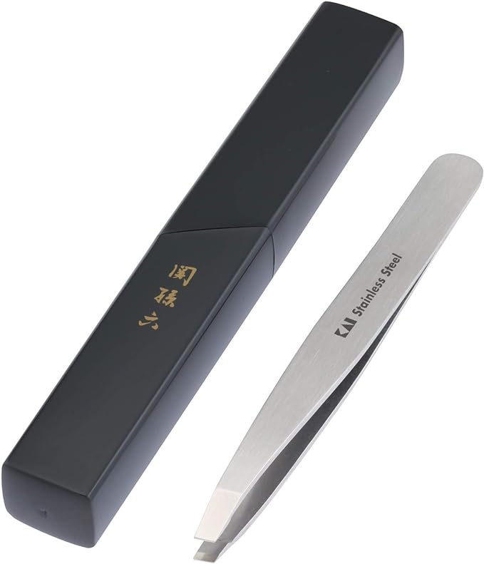 Kai Brand KAI Seki Magoroku Tweezers, Beveled Tip, Storage Case Included, High Quality, Mayu for Tweezers, Made in Japan HC3506 - NewNest Australia