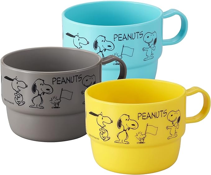 OSK Snoopy Plastic Cup Yellow Blue Gray 230ml Set of 3 Made in Japan Dishwasher Safe Stylish Cute Antibacterial Tumbler Cup Unbreakable Unisex Children Adult PT-6 - NewNest Australia