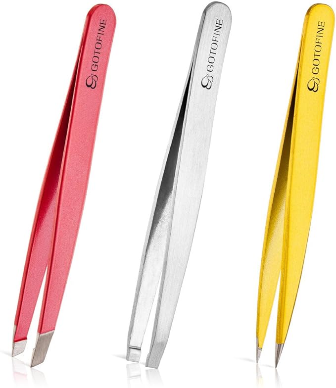 Gotofine Popular Tweezers with Case Stainless Steel Tweezers Set of 3 Easy to Use Eyebrows (3 Colors) - NewNest Australia