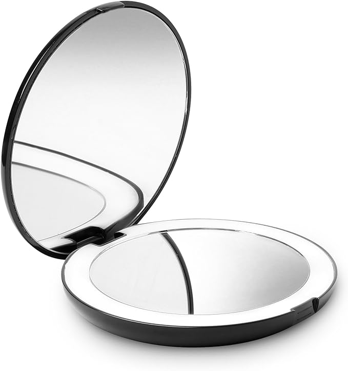 Fancii Compact Mirror, Vanity Mirror, 10x Magnifier, Double Sided Mirror with LED Light, Battery Natural Light, 5" Large Mirror, Makeup Mirror, Black (Lumi) - NewNest Australia