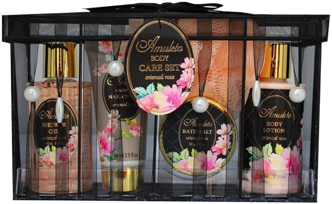 Japan Grand Champagne Amuleto Body Care Set, 5 Pieces, Original 5.1 fl oz (150 ml) + 5.1 fl oz (150 ml) + 1.8 oz (50 g) + 2.0 fl oz (60 ml) + Body Sponge - NewNest Australia