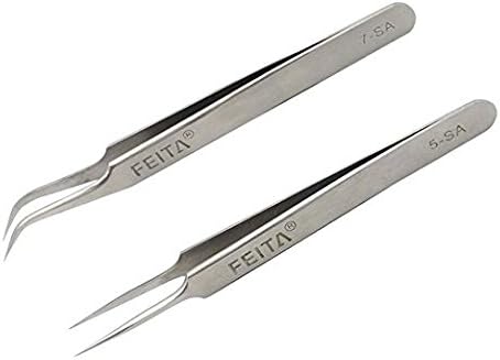 FEITA Professional Luxury Stainless Steel Tweezers Straight Bend Head Eyelash Extensions Fake Eyelash Nail Artisan Silver - NewNest Australia